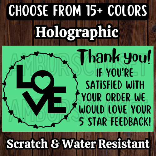 50 THANK YOU LOVE STICKERS 2.25″ LABELS FEEDBACK SHOP Thermal SCRATCH RESISTANT
