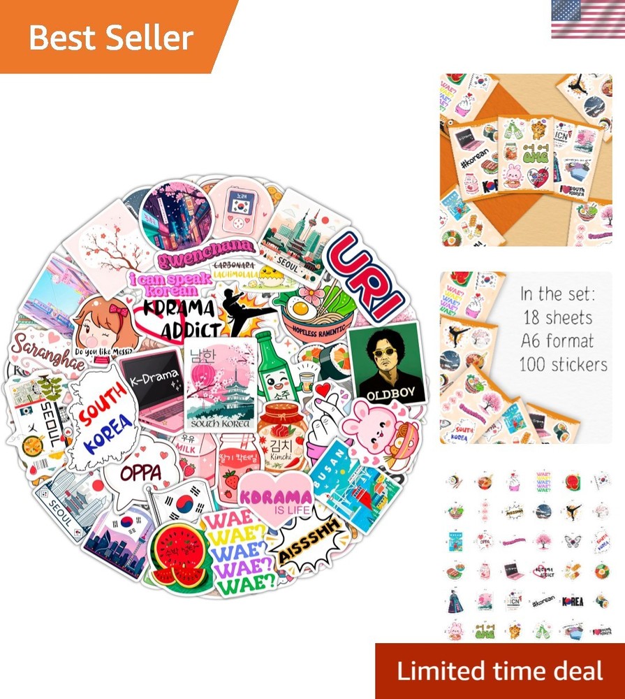 100Pcs Waterproof South Korea Stickers – Perfect for Luggage & Water Bottle