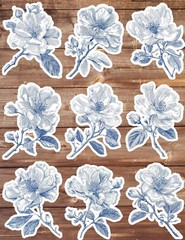 Blue and White Flower Vinyl Stickers Set Scrapbooking Laptop Water Bottle