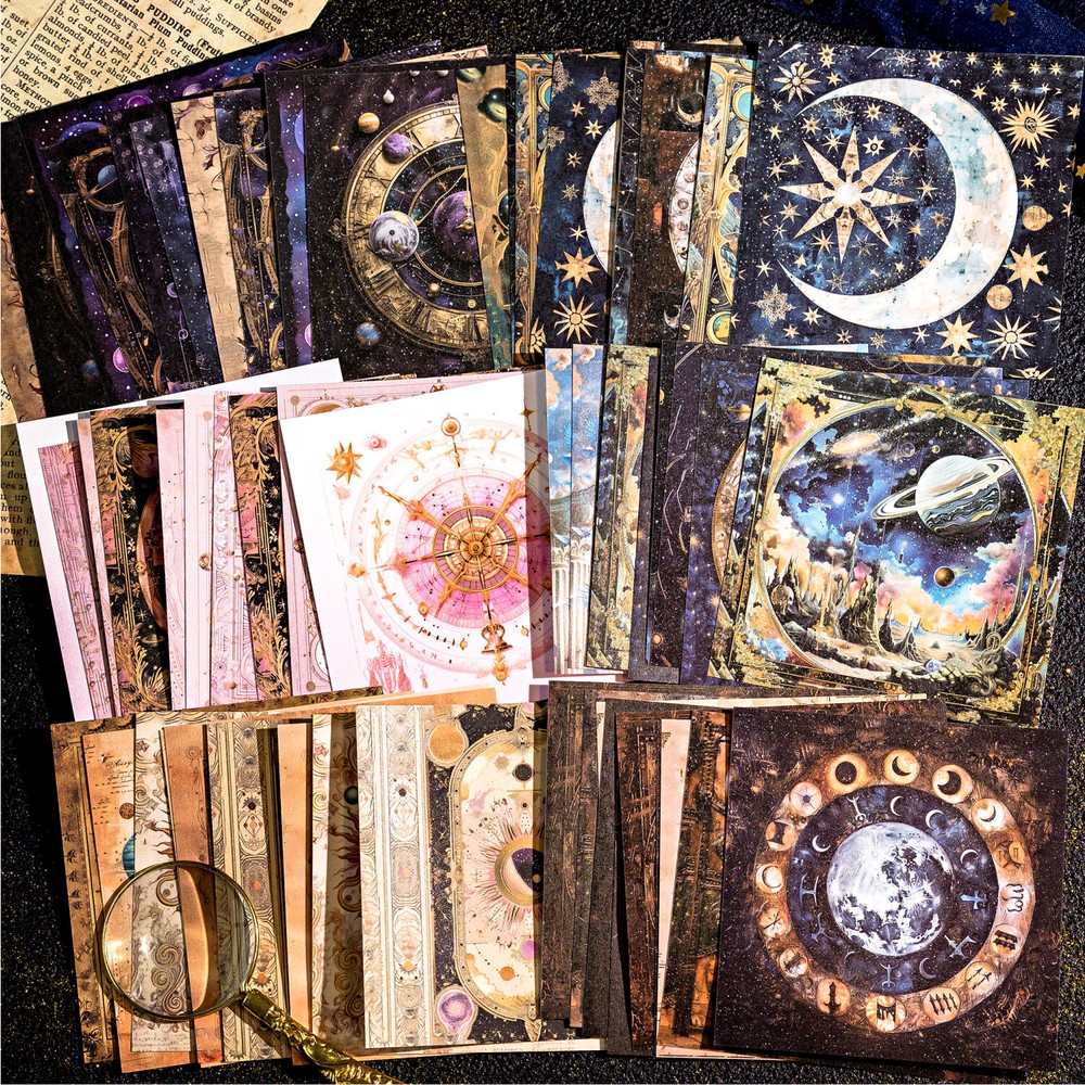 Fantasy Moon Planet Background Paper Stickers Journal Planner Decorative Collage