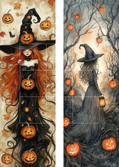 4 DIY HALLOWEEN Images Card Toppers Supplies Scrapbook Junk Journal Bookmarks