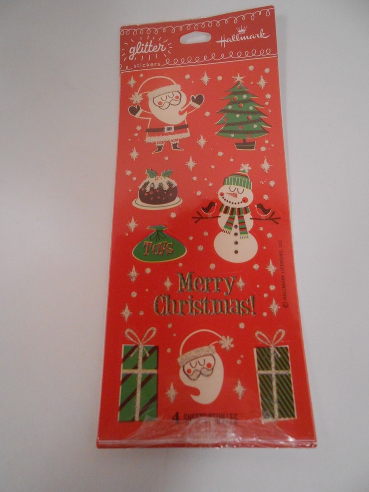 Vintage Hallmark Glitter Christmas Stickers 4 sheets Santa Clause Snowman