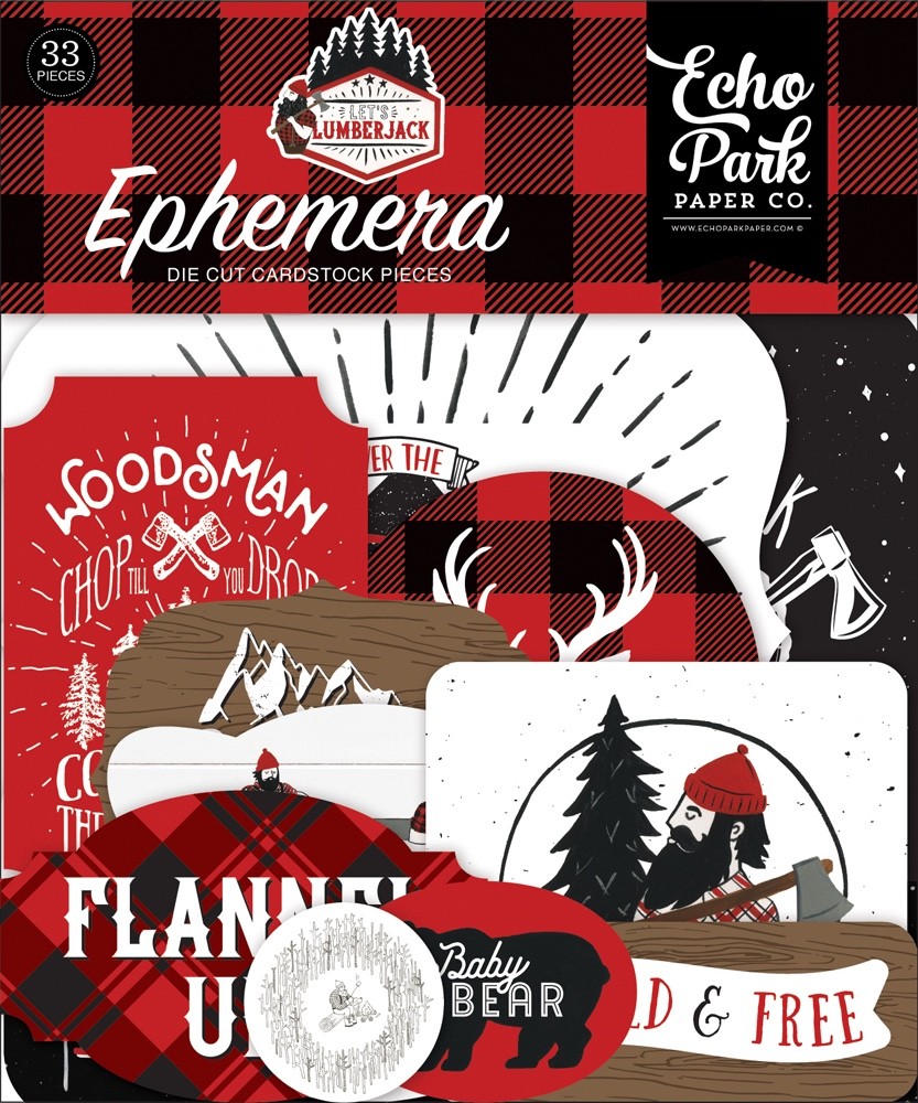 1 Pack of Echo Park Paper LET’S LUMBERJACK Die-Cut Cardstock Ephemera Pieces