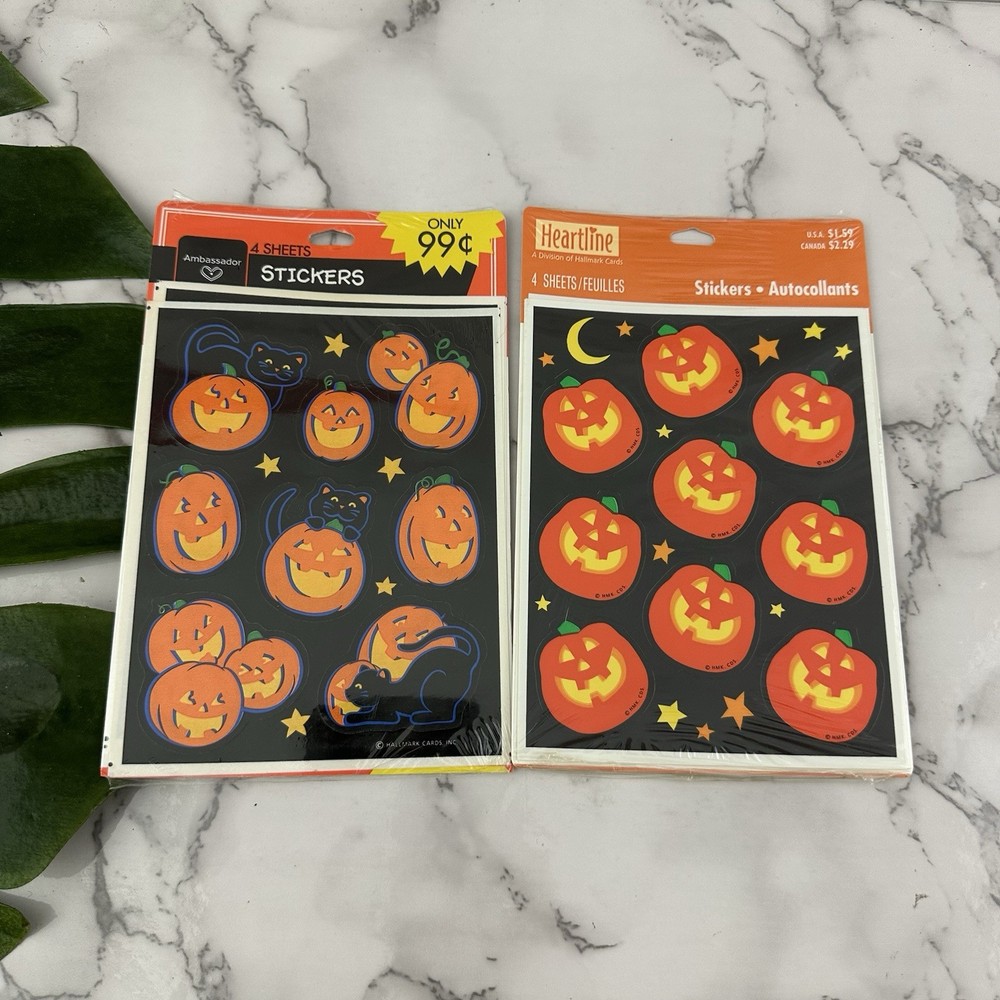 Hallmark Vintage 90s Halloween Stickers Lot of 2 Black Cats Jack-o-lantern