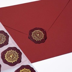 Vintage Self Adhesive Gold Foil Wax Seal Stickers Red Faux Wax Stamp Labels for