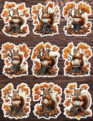 Squirrel On a Stump Die Cut Vinyl Stickers Set Scrapbooking Laptop Water Bottle