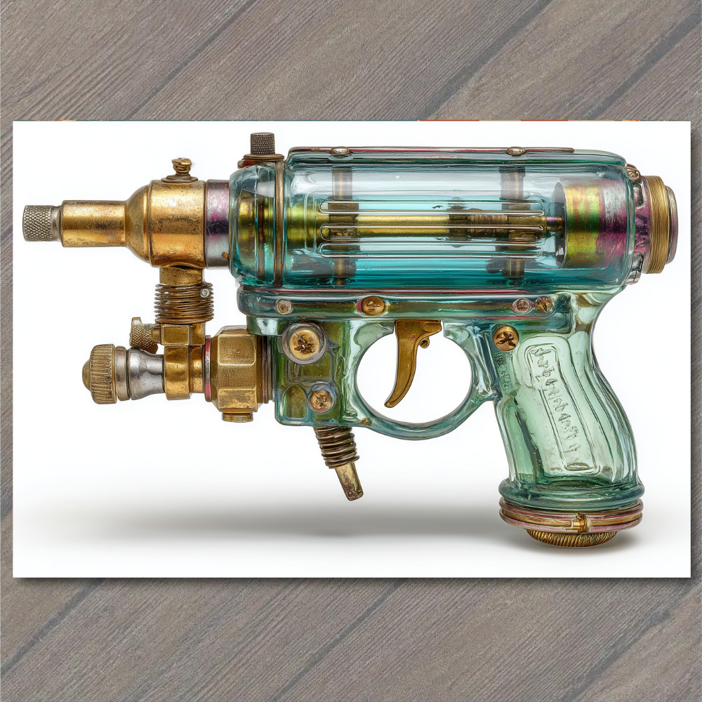 STICKER Steampunk Raygun Sci Fi Retro Space Weapon Chrome Glass Handle Details
