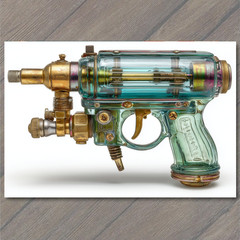 STICKER Steampunk Raygun Sci Fi Retro Space Weapon Chrome Glass Handle Details