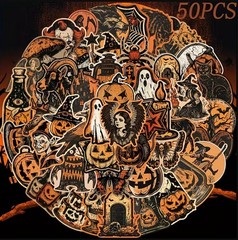 50pcs Retro Halloween Stickers Lot PVC Horror Junk Journaling Craft Scrapbooking