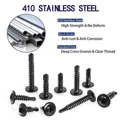 100PCS #8×1 Black Crosshead 410 Stainless Steel Self-Drilling Screws Modified…