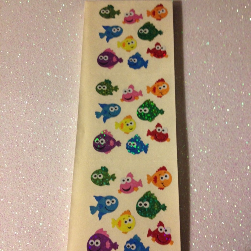 1 SHT (3 sqs) SANDYLION VINTAGE PRISMATIC STICKERS RARE FISH SEA GOOGLE EYE FISH