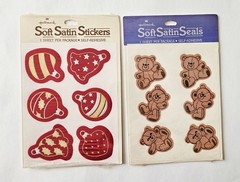 Vtg Hallmark Soft Satin Stickers LOT Teddy Bears Christmas Ornaments fabric