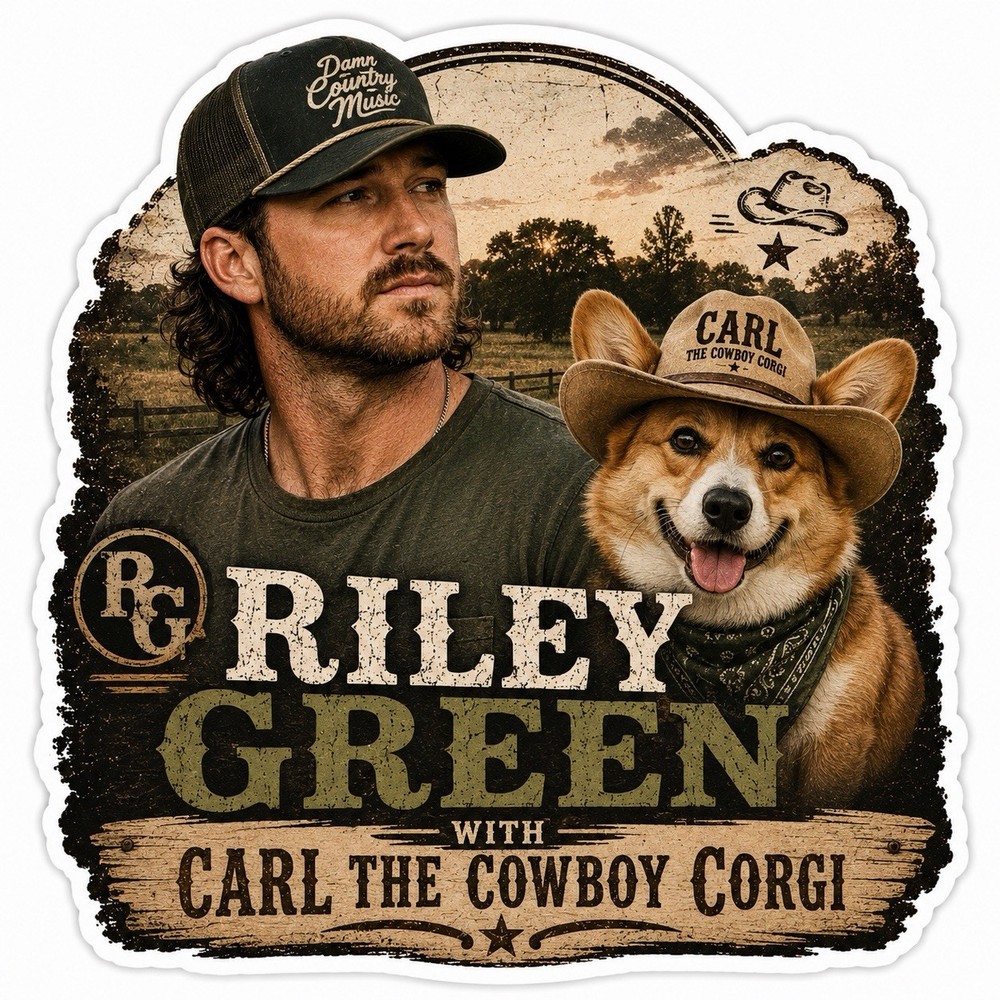 Riley Green & Carl The Cowboy Corgi Sticker/Country/Country Music