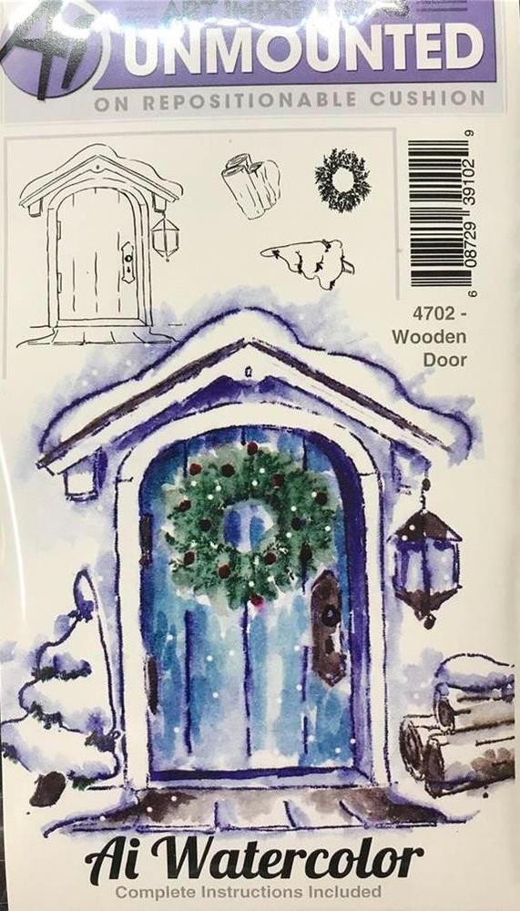 New Art Impressions Rubber Stamp MINI watercolor set 4 WOODEN DOOR free USA ship
