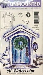 New Art Impressions Rubber Stamp MINI watercolor set 4 WOODEN DOOR free USA ship