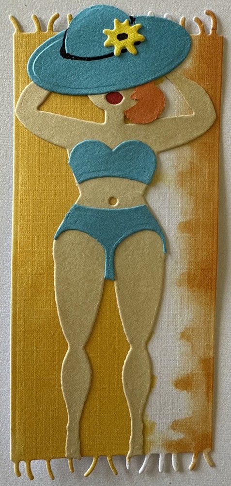 LADY ON BEACH TOWEL “Pre-Made”Die-Cut(1pc)Lake•River •Swim•Swimsuit•Card Making•