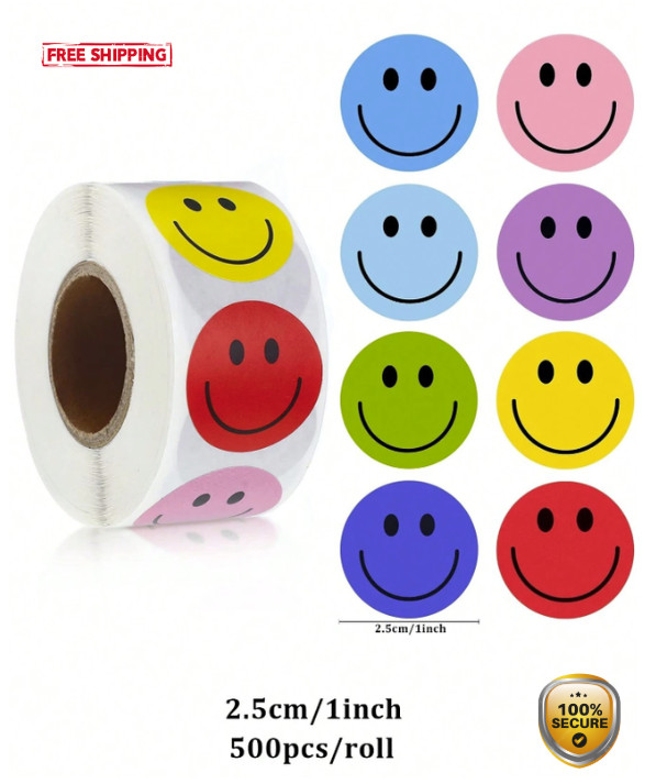 500pcs Roll Cute Face Reward Stickers – Self-Adhesive for Gifts & Sealing – NEW