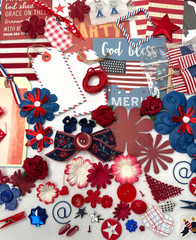 Red White and Blue USA Patriotic scrapbook planner journal junk paper craft lot