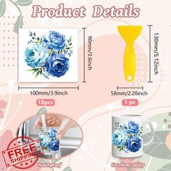 Peacoblue 18 Sheets Blue Flower Rub on Transfers for Cups Wood Glass Home Decor