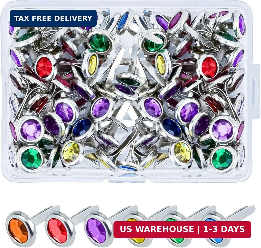 50Pcs Brads Metal Brad for Paper Crafts, Multicolor Crystal Paper Fastener in a