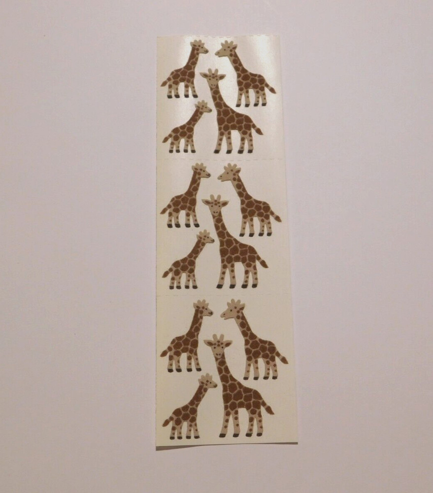 SandyLion Lot 1 Strip ~Fuzzy Giraffe Baby Giraffes DARK Brown~ Stickers READ