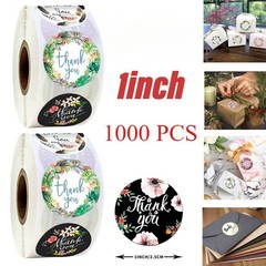2 Roll of 1000pcs 1inch Assorted Floral Thank You Stickers Round Sealing Labels