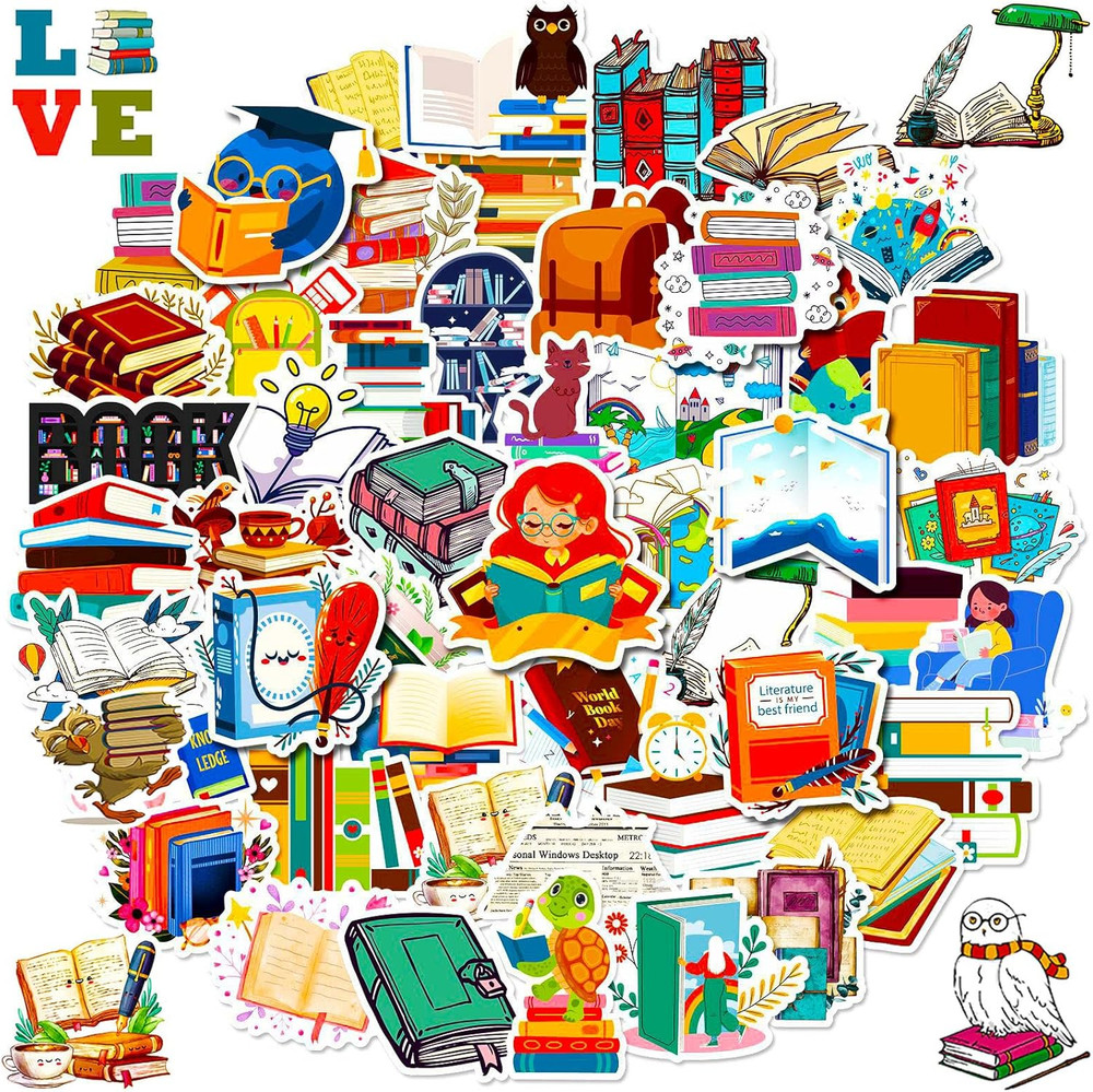 100 Pcs Book Stickers Bulk, Reading Sticker for Water Bottles, Library