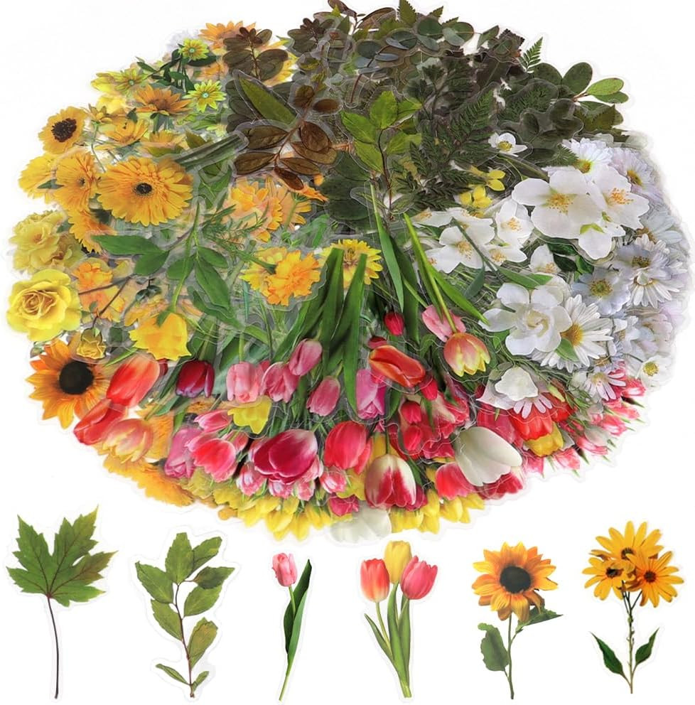 Flower Themed Resin Stickers Set (160 Pieces) – Vintage Floral 160pcs/Flowers