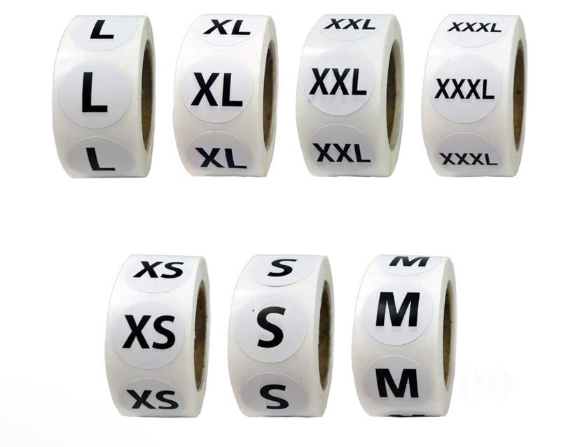 3,500Pcs. Clothing labels for T-shirt & more, 500/roll.XS,S,M,L,XL,XXL,XXXL.