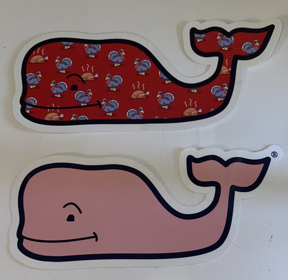 Vineyard Vines Thanksgiving Turkey Whale Sticker 4 1/2″ X 1 7/8”& A Pink Sticker