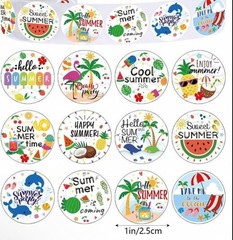 40 PCs Round 1” Summer Themed Stickers 12 Designs Hello Summer Party Cool Beach