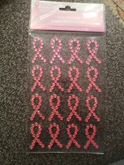 1 sheet of 16 pink ribbon gem stickers breast cancer awareness bling