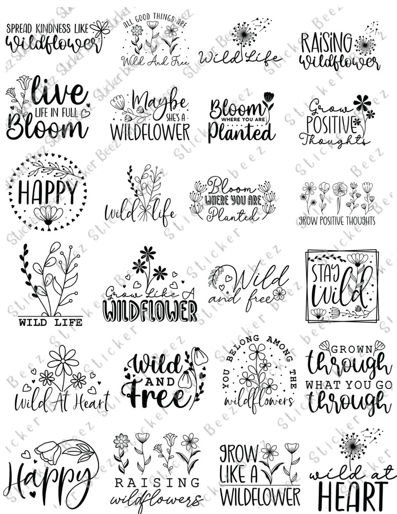 Wildflower Quotes Collage Sheet Supplies Scrapbooks Junk Journals Card Making