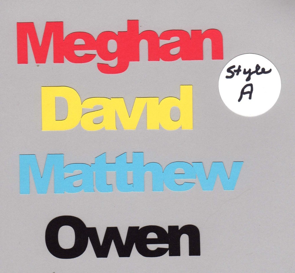 Name Die Cuts – Any Name – You Choose Color and Size – 2 styles available, 2 pcs