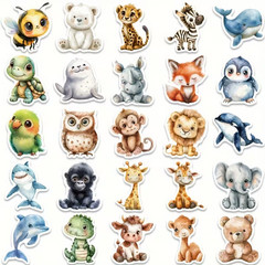 50 pcs Animals Cute Creative PVC Stickers, Cartoon Patterned, Self-Adhesive