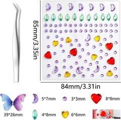 Face Gem Stickers,12 Sheets Self-Adhesive Face Rhinestones for Makeup,Acrylic Bl
