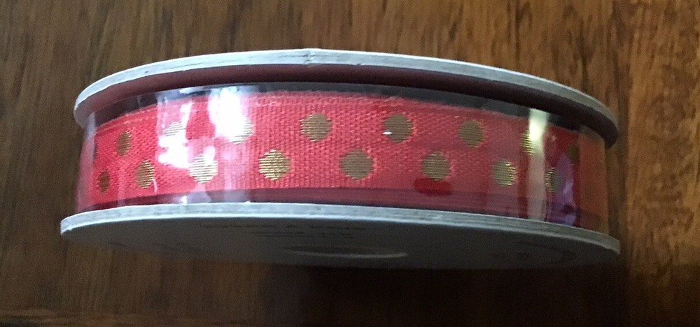 Stampin Up! REAL RED & GOLD 3/8” DOTTED RIBBON NEW 10 Yards