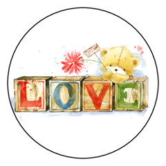 12 LARGE TEDDY BEAR LOVE STICKERS ENVELOPE SEALS LABELS 2.5″ ROUND FLORAL CUTE