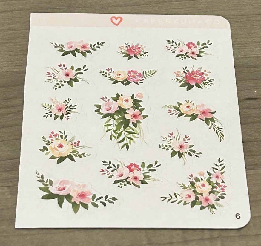 NEW Paper Kuma Co Flowers / Floral Arrangements Sticker Sheet PaperKumaCo