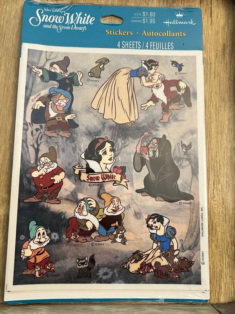 New Vintage Hallmark Disney Snow White Stickers 4 Sheets Each