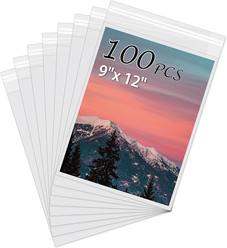 Acid-Free Picture Sleeves, 100Pack Crystal Clear Storage Bags for 9X12 Art Print