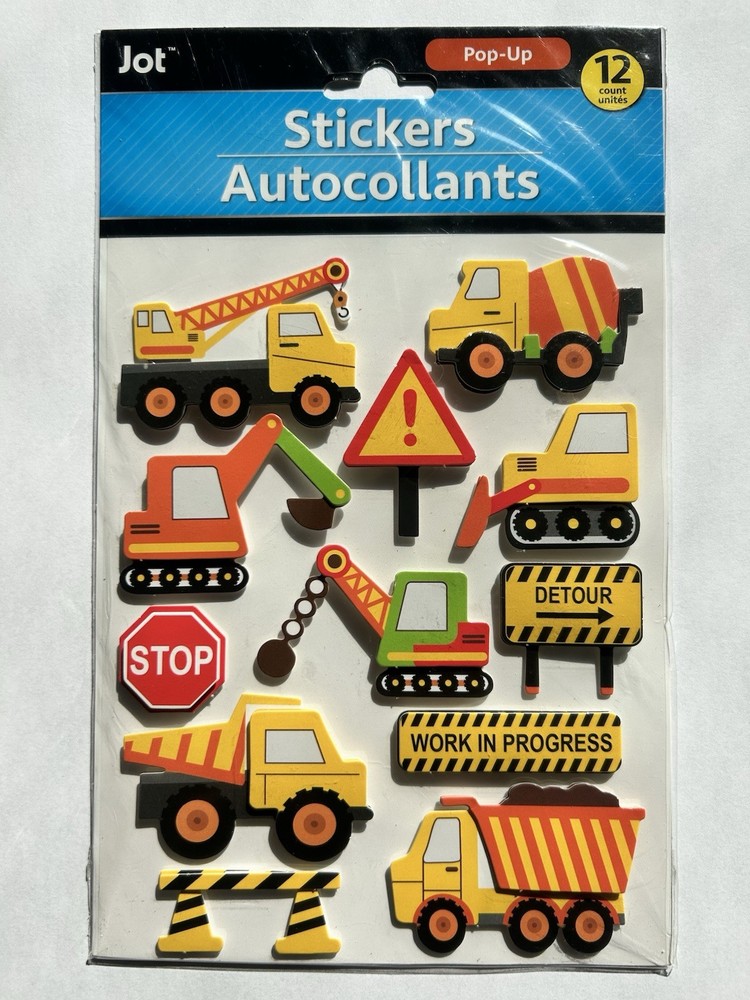 Jot Pop-Up Construction Stickers Trucks Detour Road Signs Work Zone 18ct NEW