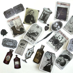 Gothic Halloween Stickers Vintage Style Poe Potions Junk Journal Collage
