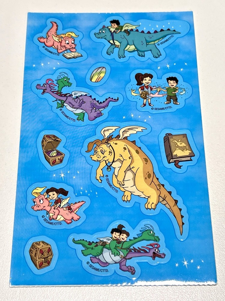 2001 Dragon Tales Stickers 4×6.5 inch sheet Ord, Cassie, Zak, Wheezie cartoons