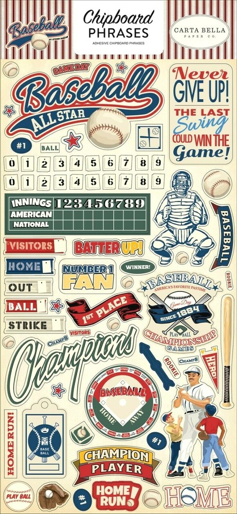 Baseball Team Player Game Fan Home Run Ball Strike Echo Park Chipboard Phrases