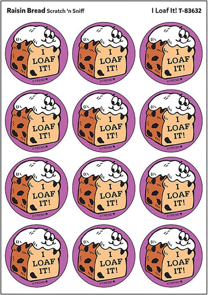 Raisin Bread Scent Scratch ‘N Sniff Stickers, 24 Seals/Pack, 1980S Designs