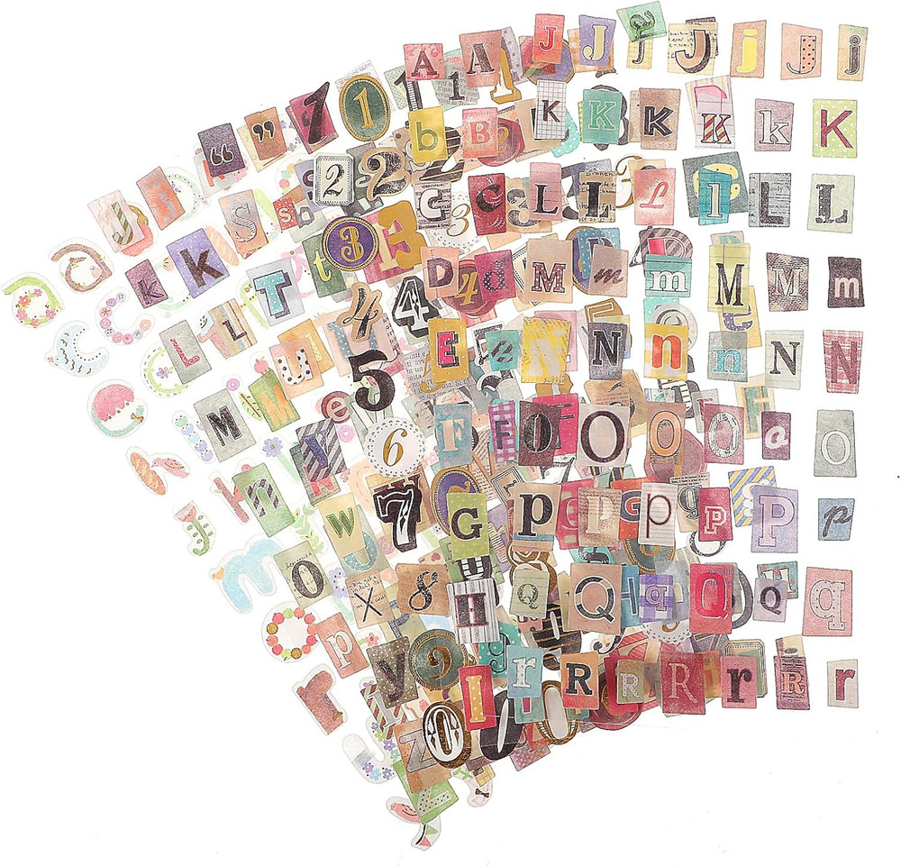 24 Sheet Vintage Scrapbook Stickers, Cute Alphabet Number Stickers, Scrapbook St