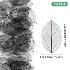 100-Pack Skeleton Leaves, Natural Rubber Tree Leaves Vein[7-9cm, Black]