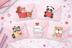 Valentine’s Day Cute Animals Sticker Set – 12 Piece