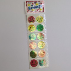 vintage Metallic Iridescent Smiley Face sticker sheet Red Green Blue Yellow